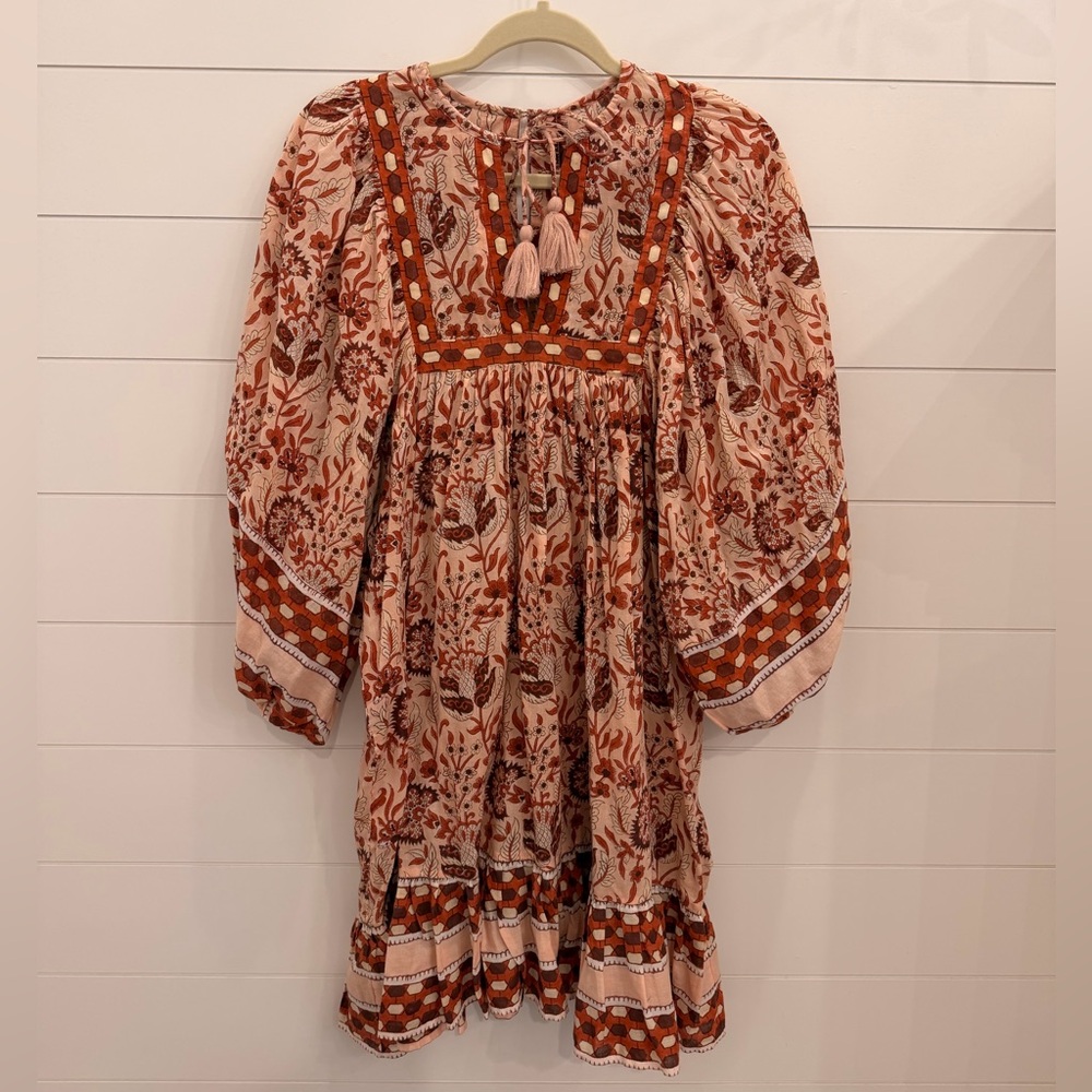 CLEOBELLA Magdalena Block Print Mini Dress Red/Pink Boho Style Large